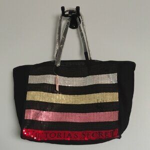 Victoria's Secret Black  Red  Oversize Tote Bag with Chic Design Party Holiday